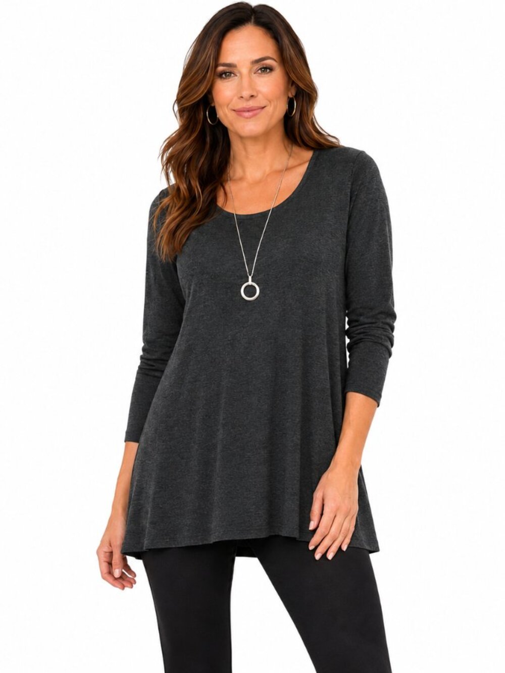 Eileen Fisher 100% Merino Wool Long Sleeve Charcoal Grey Dress Tunic Sz S